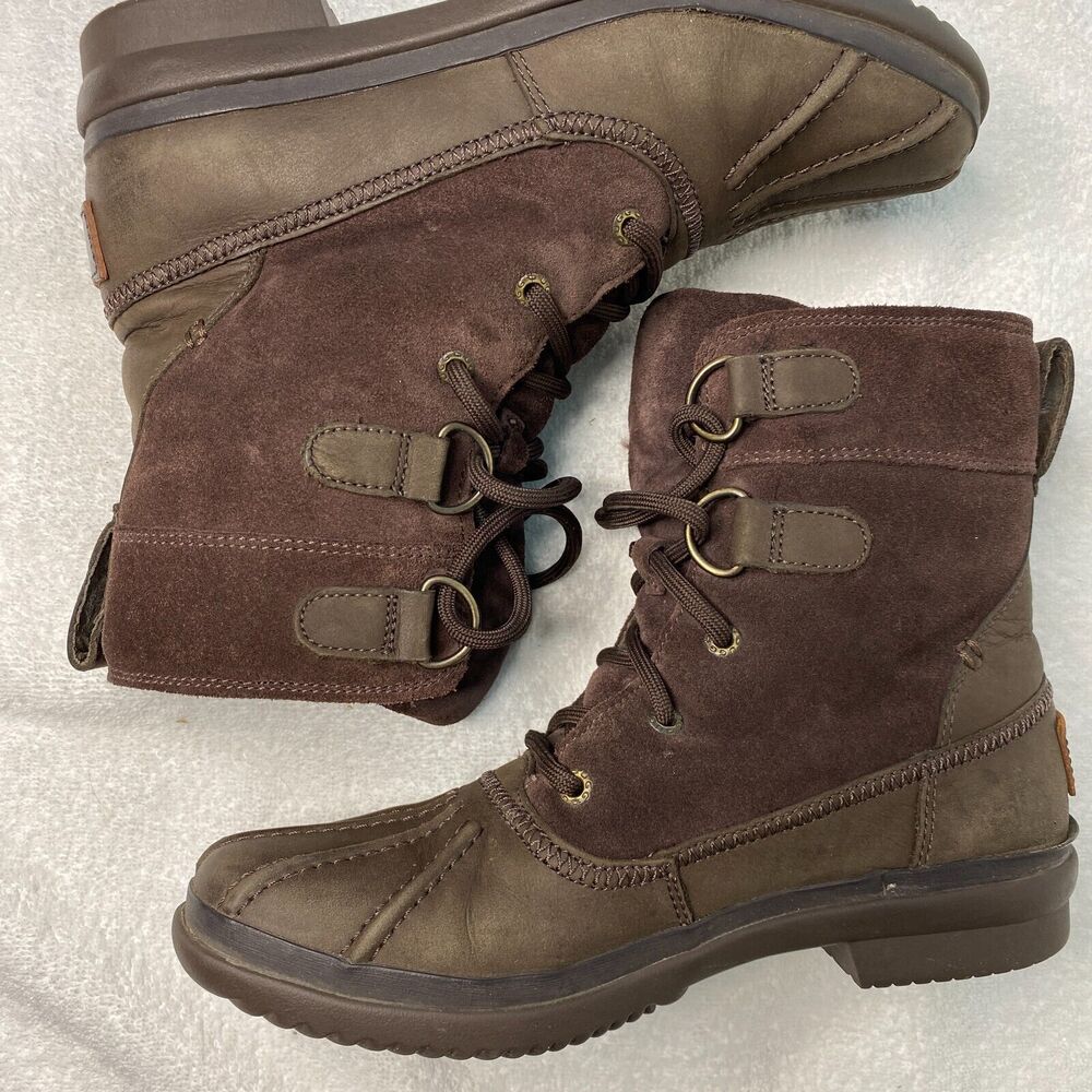 UGG Azaria Boots Women 6.5 Brown Suede Leather Waterproof Shearling Lined Casual - Picture 6 of 11